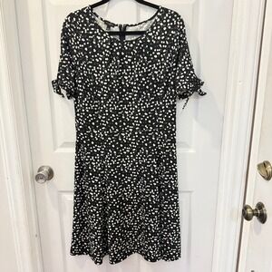 Talbots Petites‎ Black White Polka Dot Tie Sleeve Dress Size LP Large Classic